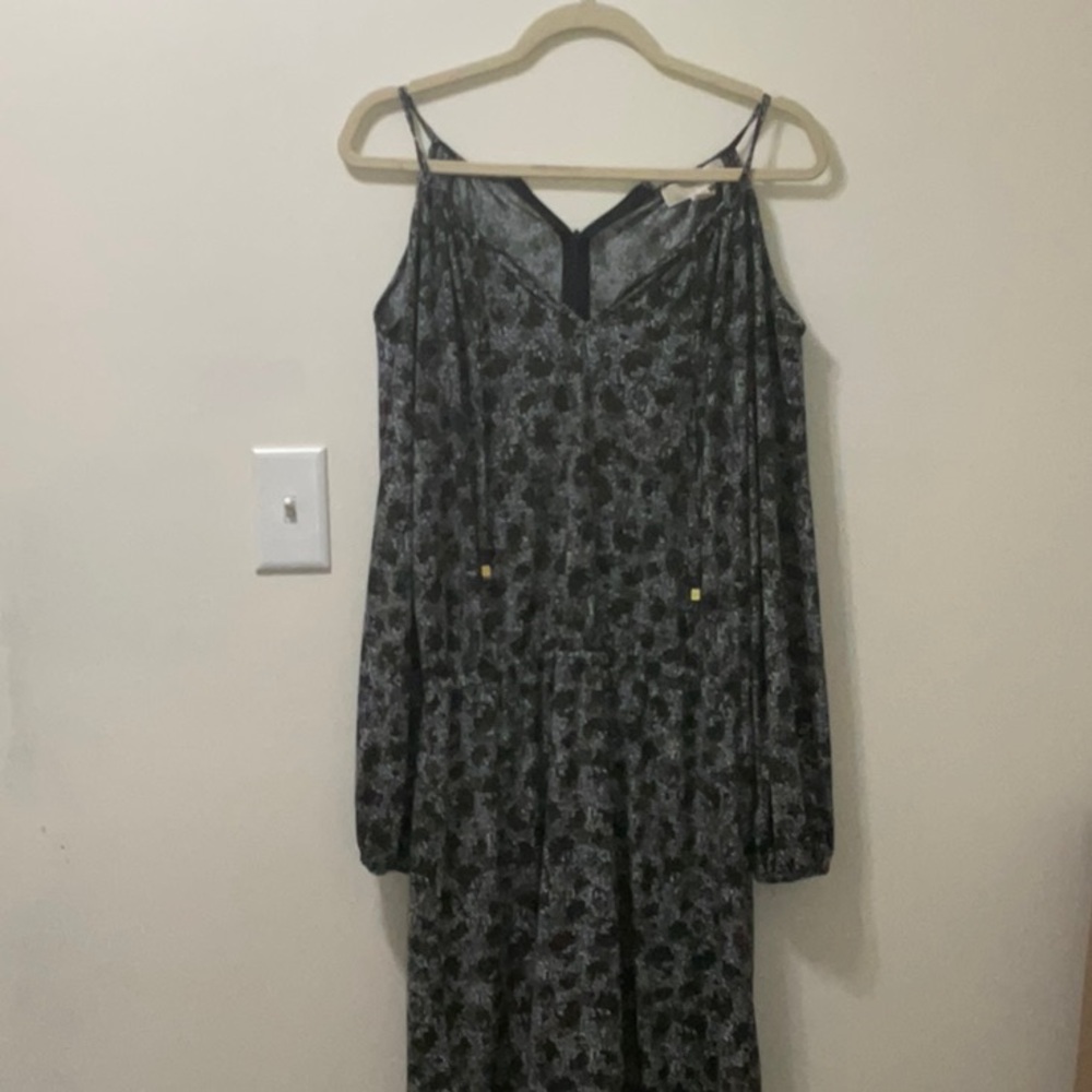 Michael Kors Black Long Sleeve Slip Dress V-Neck